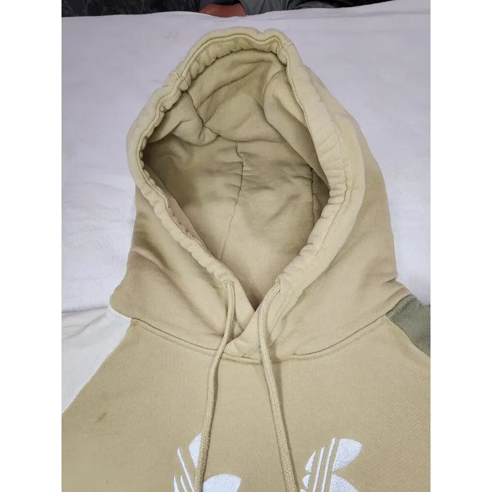 Adidas Originals Colorblock Trefoil Hoodie Mens L Tan Olive Cream Fall Layer